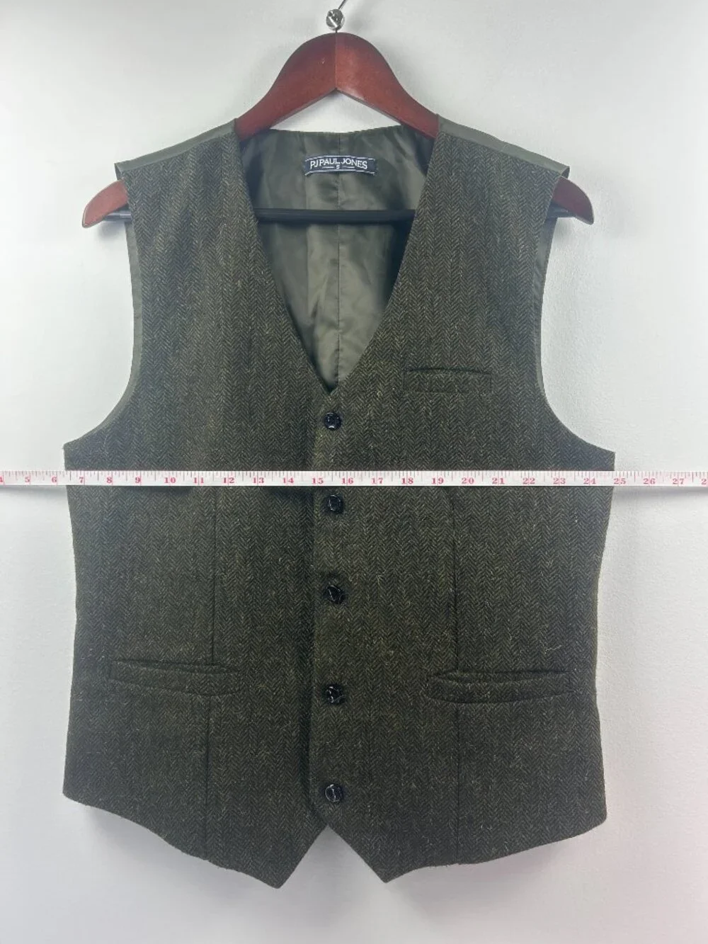PJ Paul Jones Men's Green Herringbone Tweed Vest Size S